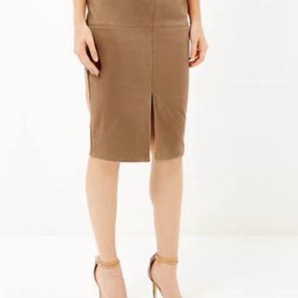 Genuine Suede Leather Skirt Camel Size 4